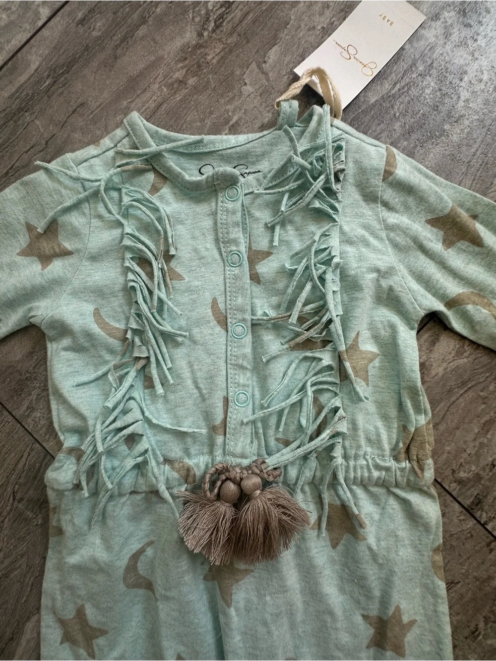 Jessica Simpson Mint Green Baby Romper with Tassel Detail NWT 6/9 mos